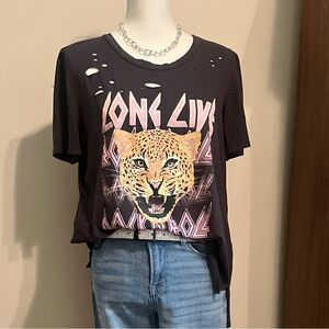 Dark Gray Asymmetrical Graphic Short Sleeve Tee